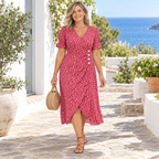 Amilia | Floral Wrap Midi Dress with Short Sleeves for Women