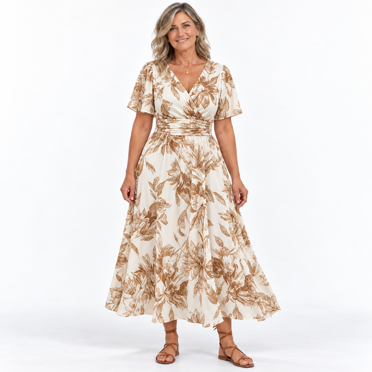 Ilanna | Elegant Floral Wrap Midi Dress