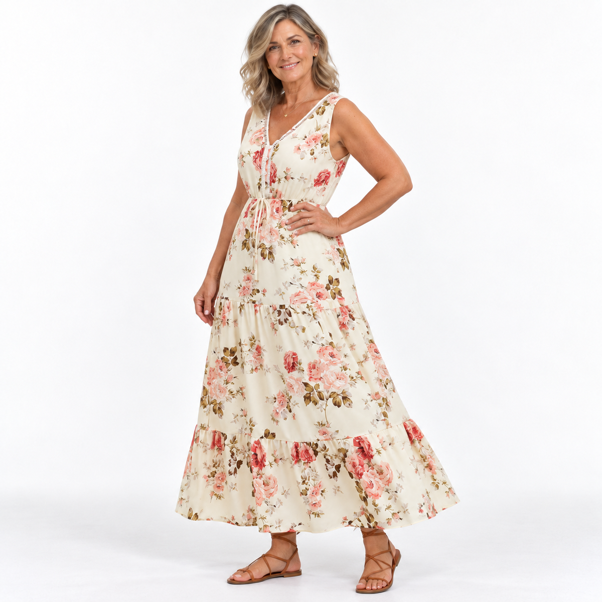 Fall Floral Sleeveless Maxi Dress