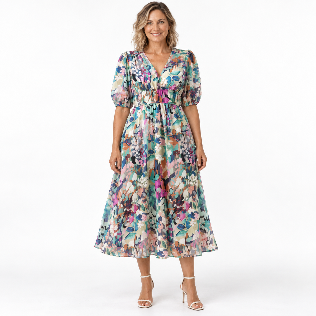 Zerina | Flowy Midi Dress with V Neck