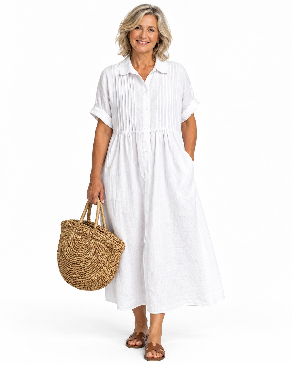 Cotton Shirt Dress | Collared Button-Front Midi Dress