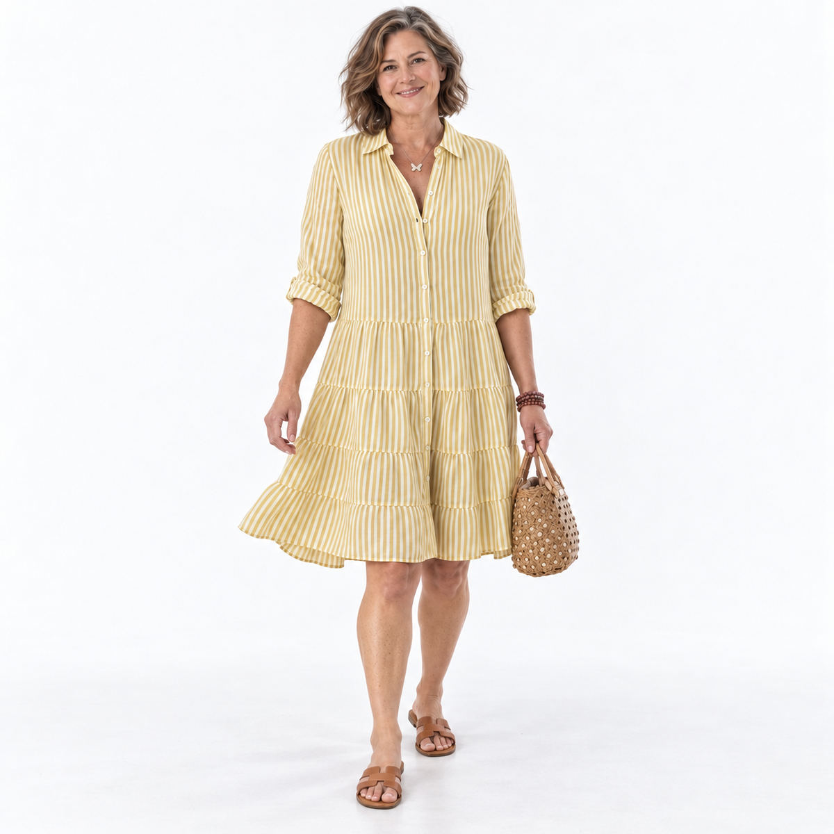 Aaliyah | Striped Collared Tiered Shirt Dress for Women