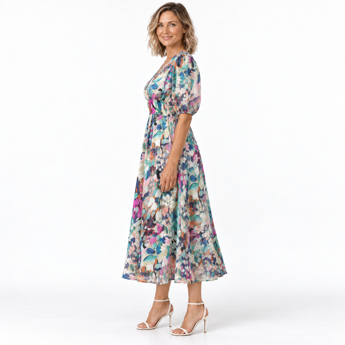 Zerina | Flowy Midi Dress with V Neck