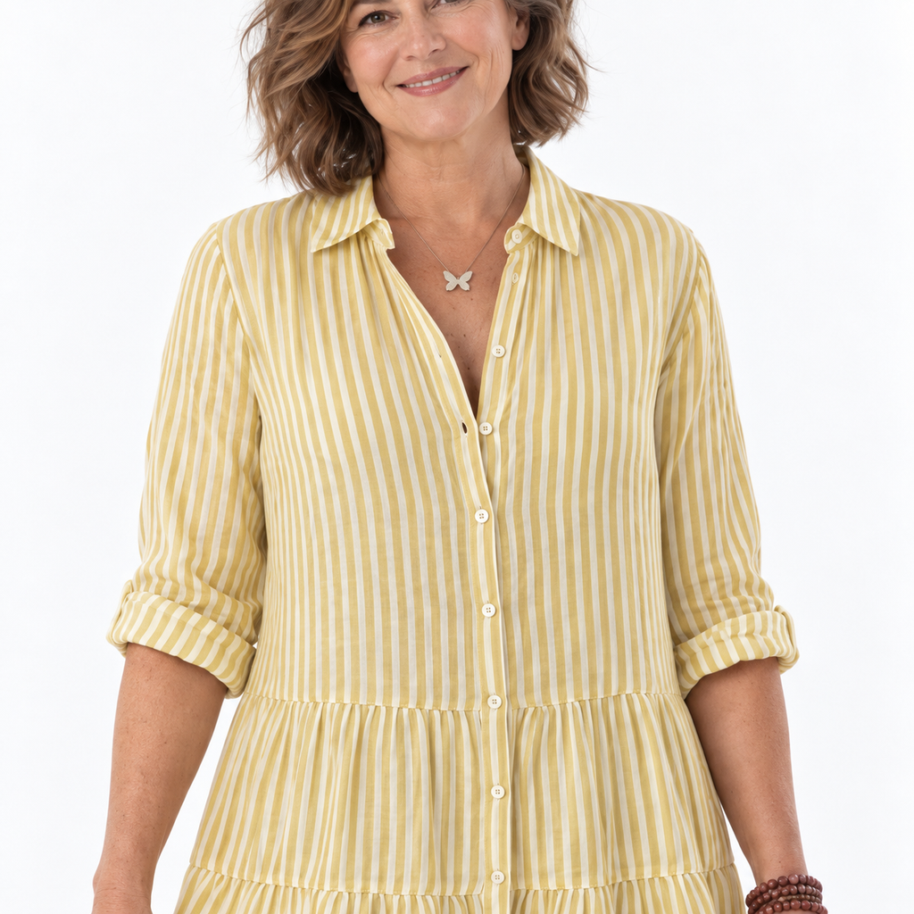 Aaliyah | Striped Collared Tiered Shirt Dress for Women
