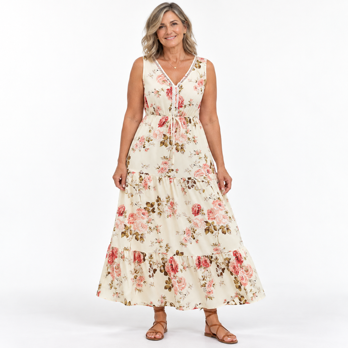 Fall Floral Sleeveless Maxi Dress