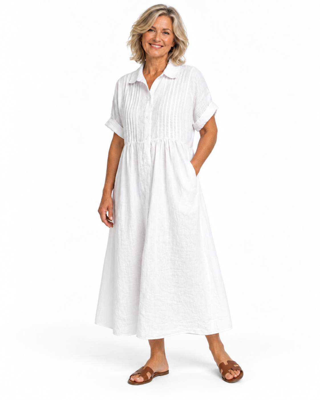 Cotton Shirt Dress | Collared Button-Front Midi Dress