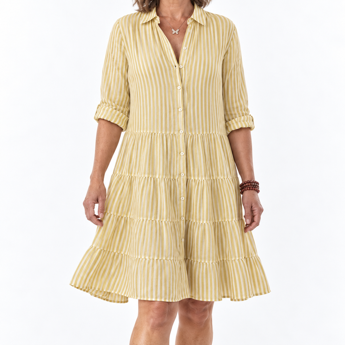 Aaliyah | Striped Collared Tiered Shirt Dress for Women