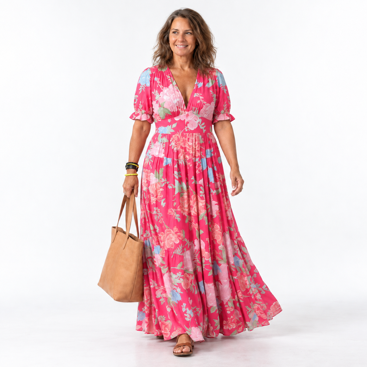 Ione | Short Sleeve V Neck Floral Midi Dress