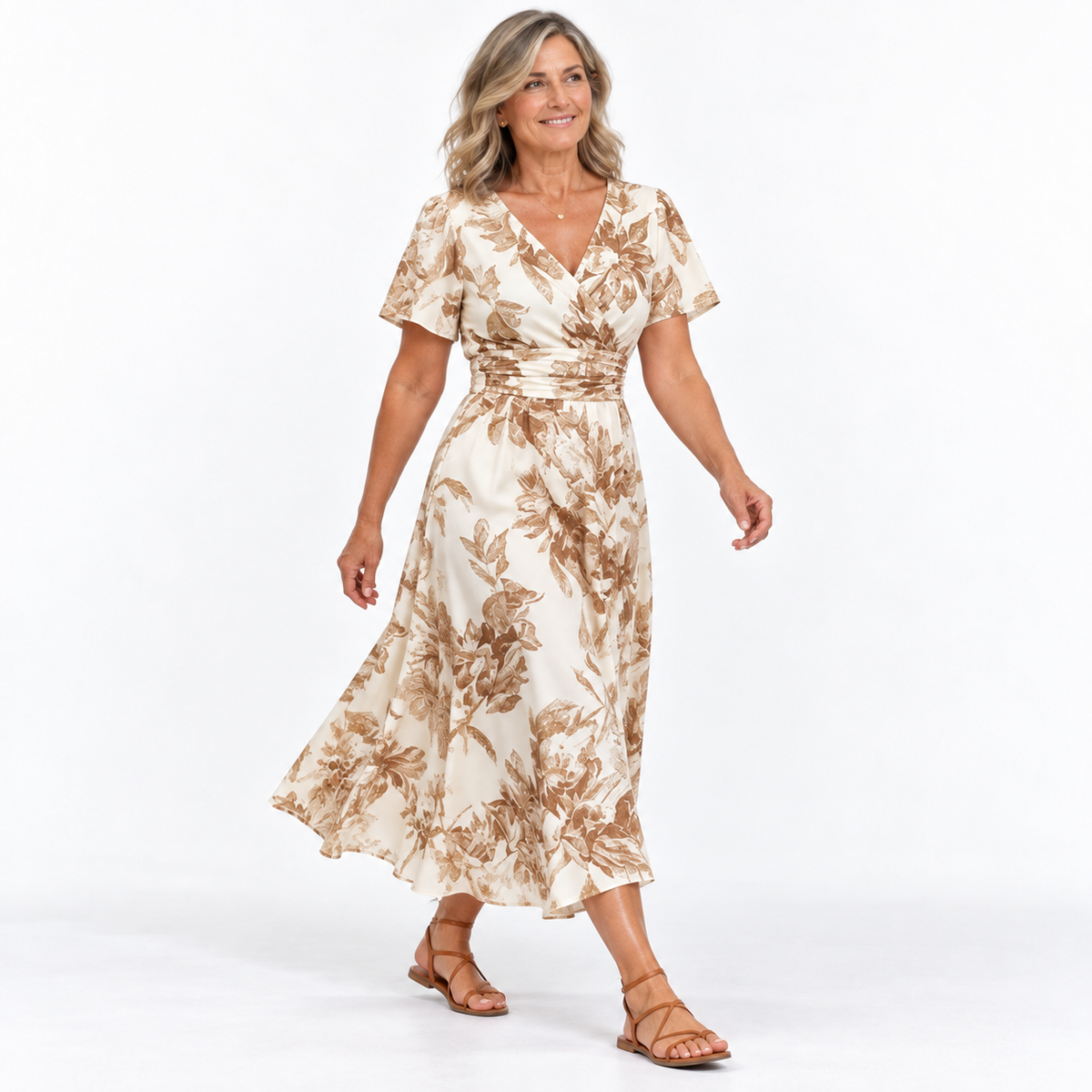 Ilanna | Elegant Floral Wrap Midi Dress