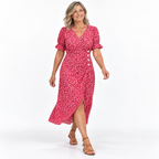 Amilia | Floral Wrap Midi Dress with Short Sleeves for Women