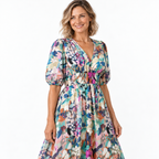 Zerina | Flowy Midi Dress with V Neck