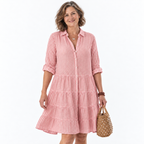 Striped Tiered Midi Dress With Shirt Collar